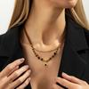 SHIXIN Vintage Brown Stone Beaded Choker Necklace for Women Exquisite Gold Color Sun Pendant Necklace New Year Clavicle Jewelry