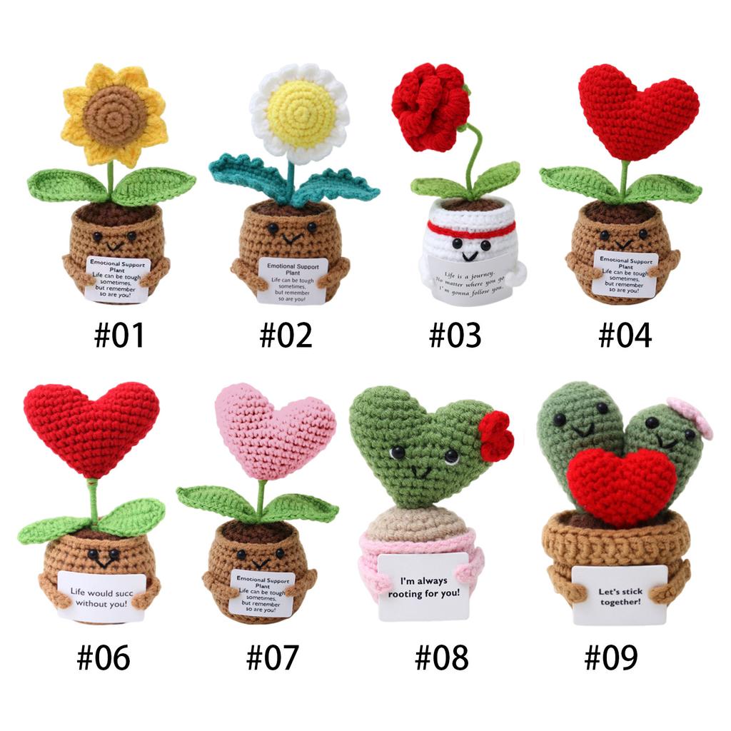 Knitted Decor Emotional Support Crochet Doll with Card Crochet Potted Tabletop for Women Mom Family Friend Teacher