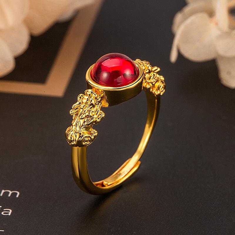 Ethnic Style Pixiu Ring: Women's Sterling Silver, Copper Coin Design, Retro Craftsmanship, Artistic Open-Ended Chinese Trend.