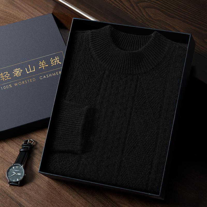 Men's Cashmere Cable Knit Sweater - Autumn/Winter 2025, Loose Fit, Semi-High Neck, Gentle Style