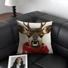 Reindeer Christmas Cute Cushion Cover Natural Linen Organic Fabric Double-Sided Printing Sofa Home Decor Gift Pillow Case
