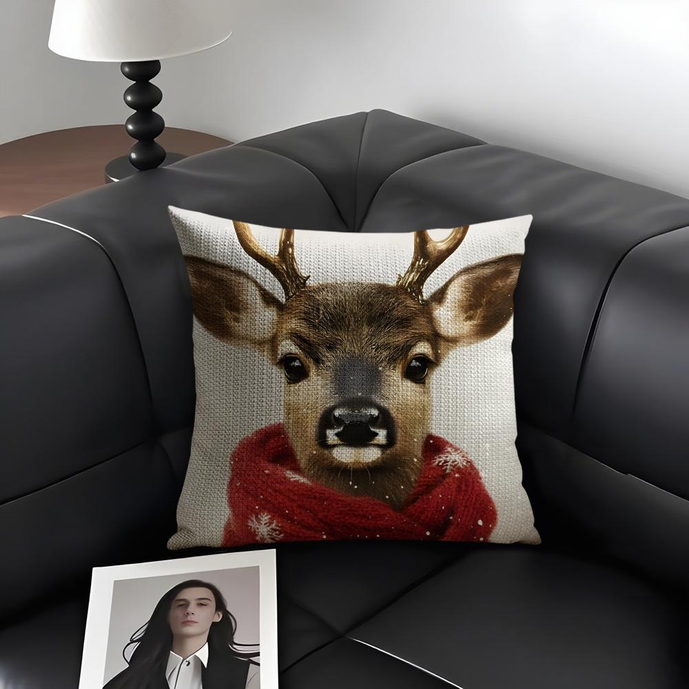 

Reindeer Christmas Cute Cushion Cover Natural Linen Organic Fabric DoubleSided Printing Sofa Home Decor Gift Pillow Case 30x30cm