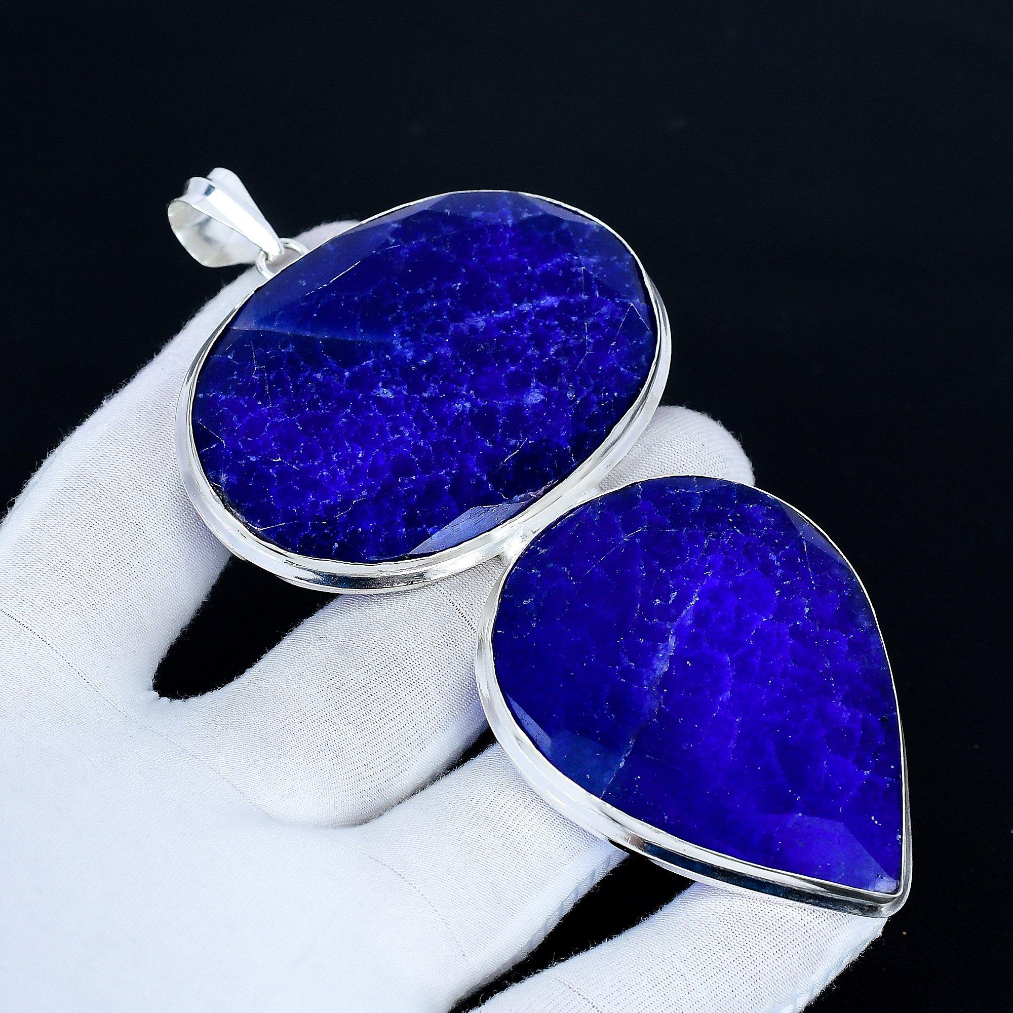 

Blue Sapphire Pendant, 925 Sterling Silver Handmade Jewelry, Sapphire Silver Pendant, Party Wear Jewelry For Women s, Pendant Gift For Her 10 Cm синий
