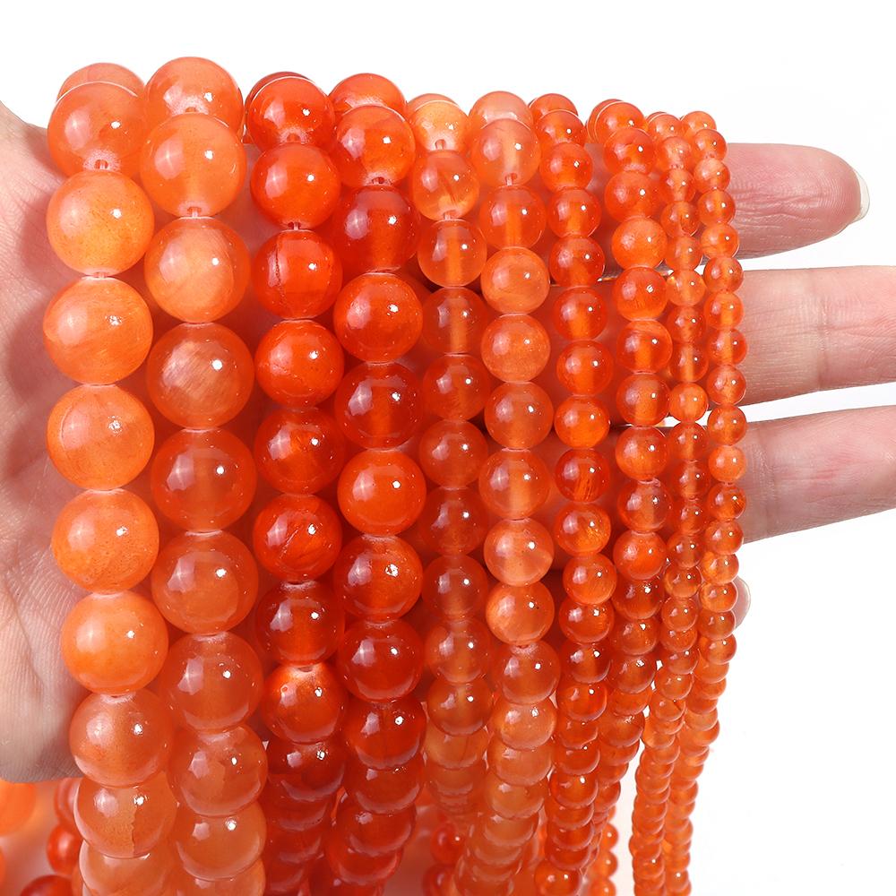 1 Strand 4 6 8 10 12mm Natural Stone Beads Orange Jade Round Loose Gemstone Beads For Jewelry Making DIY Bracelets Accessories
