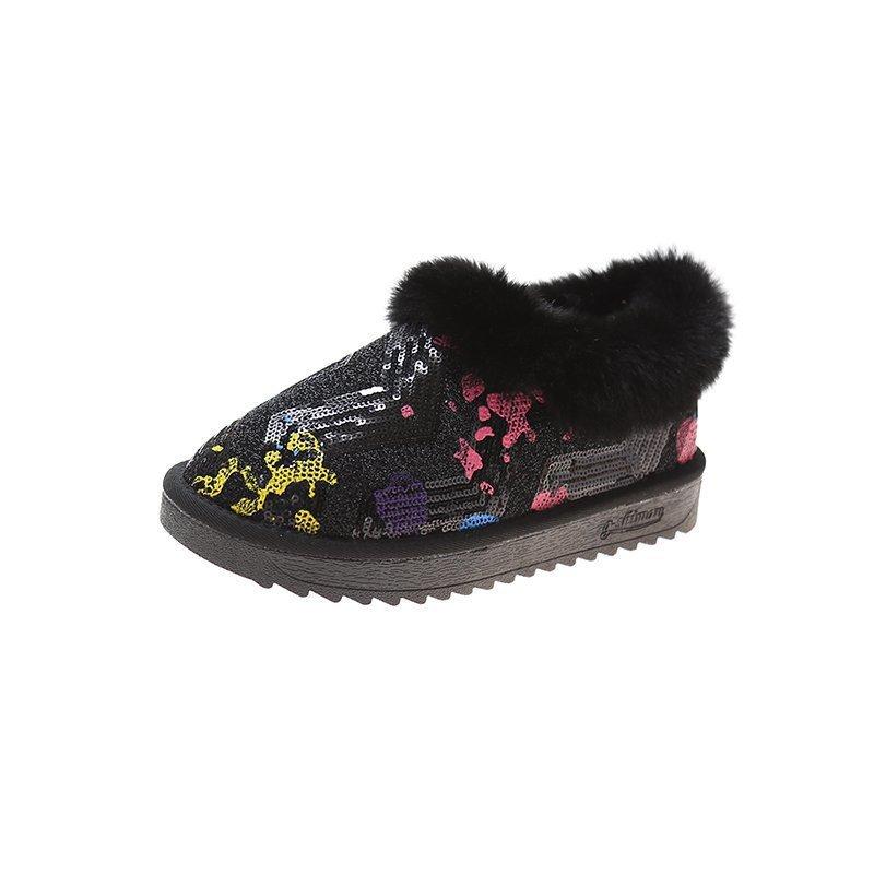 Sequins Women's Snow Boots Fur Warm Winter Shoes Women Ankle Boots Slip On Ladies Booties Round Toe Female Flats Cotton Shoes