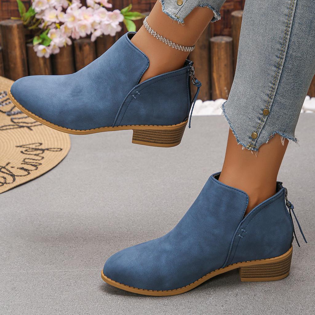 Mujer Estilo Británico Color Sólido Bajos Punta Redonda Tira Trasera con Cremallera Tacón Grueso Estilo Fino para Todas las Estaciones Talla 36-43 Zapatos para Mujer