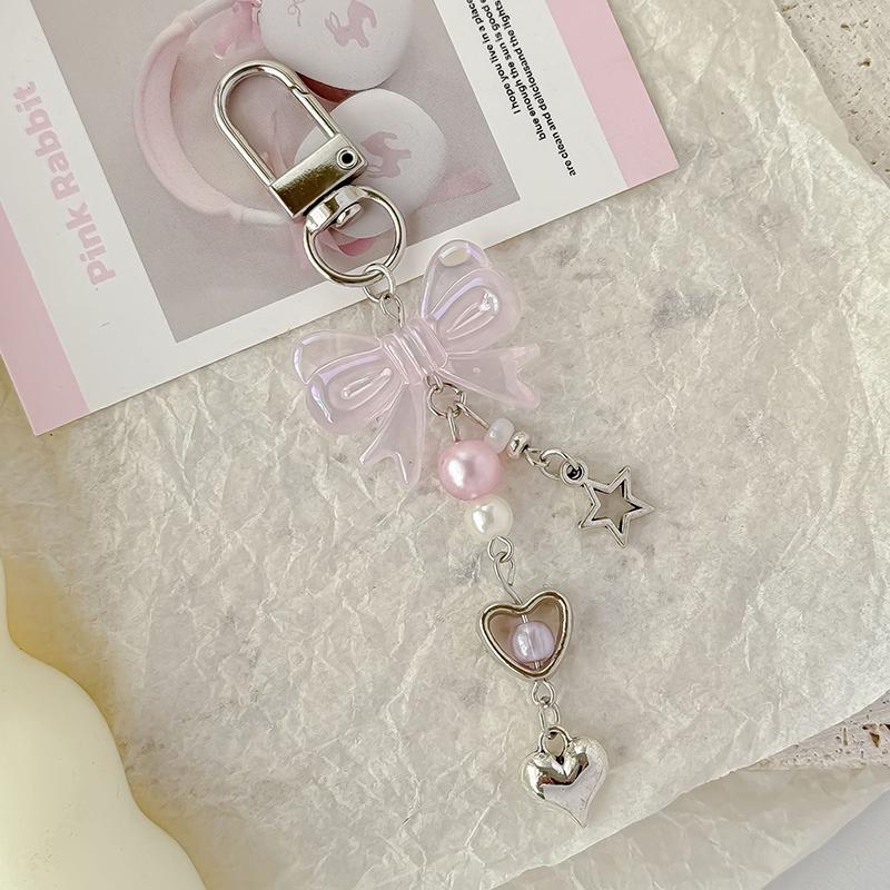 

1 шт. Аксессуары для DIY Ручной работы Милая Девочка Милый Лазерный Любовный Бант Брелок с Бусинами Каваи Y2K Подвески-Шармы для Телефона