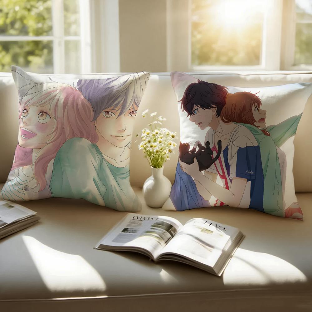 Fashion Warm Daily A-Ao Haru Rides Cushion Cover Pillowcase Anti-Dustmite Invisible Zipper Short Plush Sofa Cushion