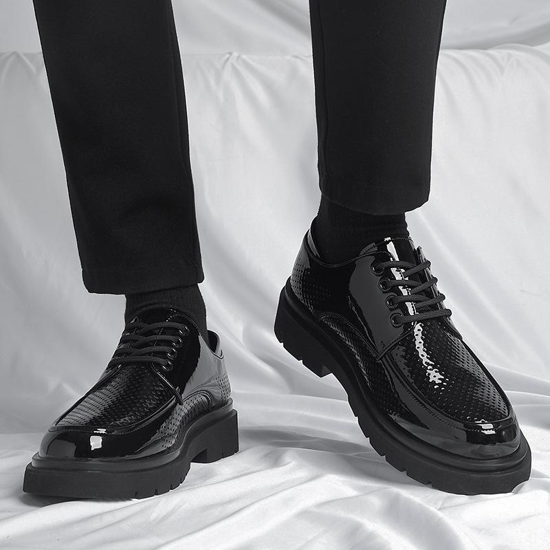 FashionSummer Hollowed Out Shoes for Men Cowhide Formal Business Casual British Patent Leather Big Head Bright Face Wedding Shoes Male