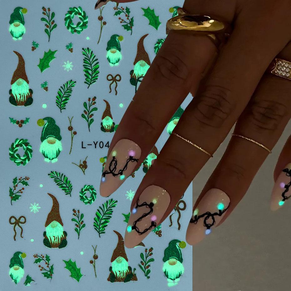 

Luminous Lanterns Christmas Nail Art Stickers Colored Light Bulbs Christmas Tree Gingerbread Man Snowflake Nail DIY Decoration