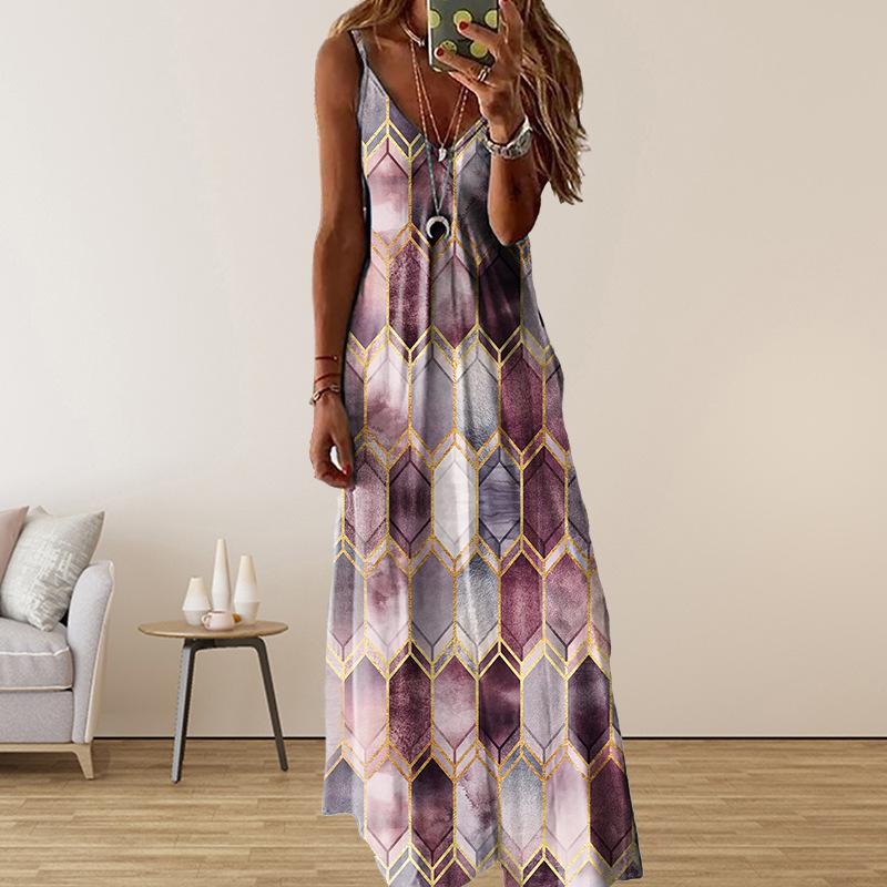 European and American women's clothing summer new fashion casual V-neck suspender dress long dress