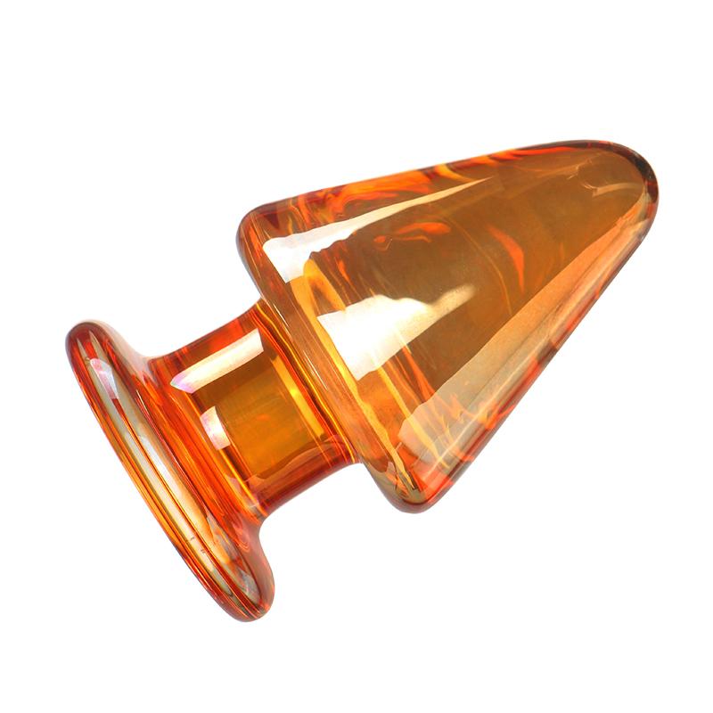 VaHppy Sklenené análne kolíky veľké 5,5 cm priehľadné/zlaté SM BDSM Sexuálne hračky pre dospelých Unisex lesbický gay análny masturbátor stimulácia