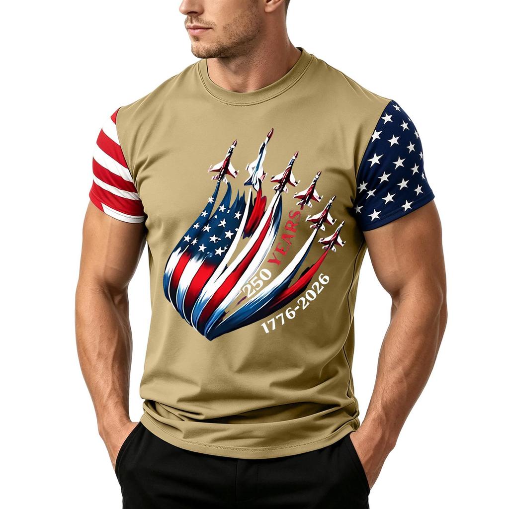 Men's Independence Day Flag Print Short Sleeve T-Shirt, Loose Casual Daily Summer Tops