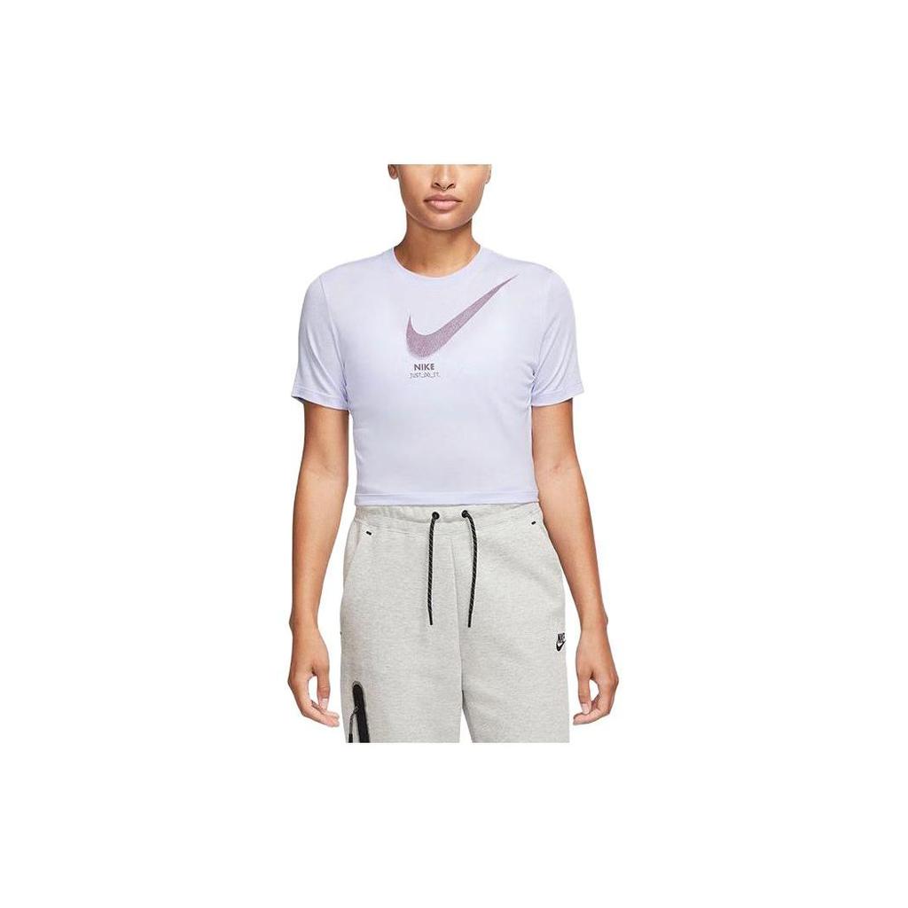 Nike Letter Logo Print Short Sleeve Crop Top Women tops Purple DZ3750-536