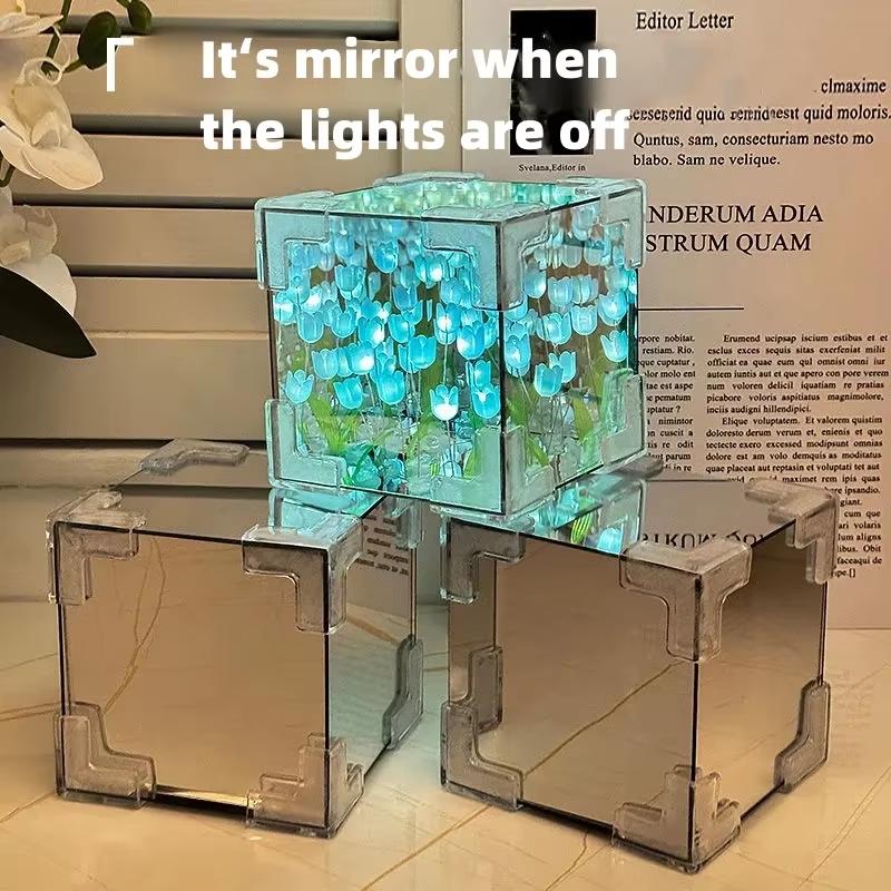 Creative Diy Tulip Flower Sea Cube Three-Dimensional Small Night Lamp Material Package For Girlfriend Couple Girlfriend Present