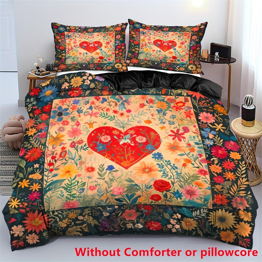 

2/3pcs Love Flowers and Plants Pattern Print Duvet Cover Set (1 Duvet Cover + 1/2 Pillowcase, Without Core), Retro Plant Theme Duvet Cover Set&EU Single(135x200cm)