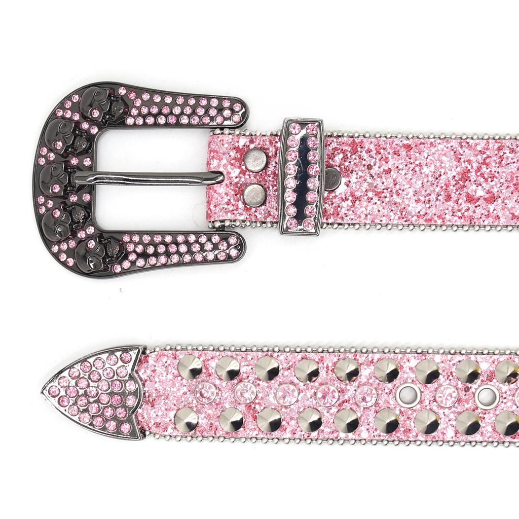 Shinning Diamond Waist Belts with Skull Buckle for Rock Fan Adjust Length Belt for Teens Woman Jeans Skirt Decorative