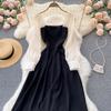 Francouzské vintage podzimní šaty Dámský design Smysl pro malé masy Saténový obličej Lehký Luxusní dámy Malé černé šaty