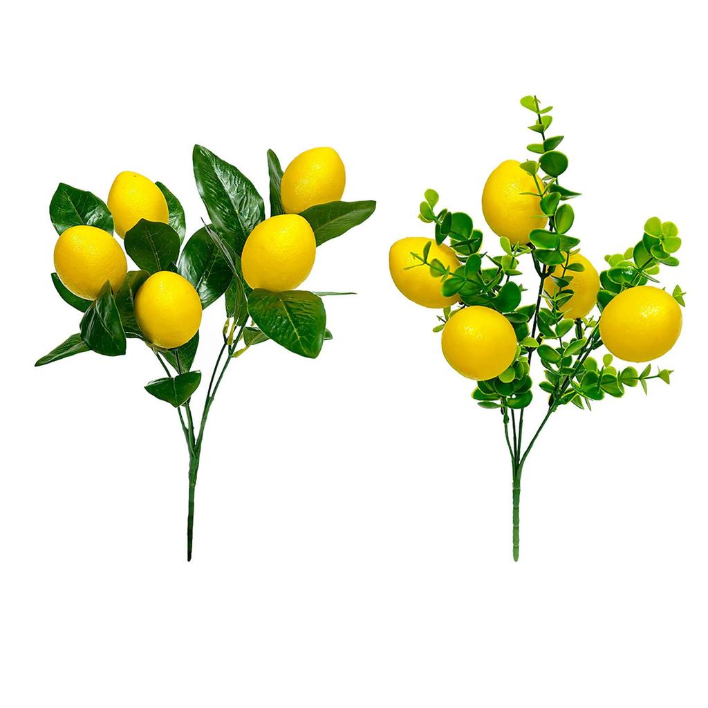 Lifelike Lemon Branch Farmhouse with Green Leaf Vivid Lemon Plant Bouquet for Indoor Outdoor Table Vase Party Garden Porch