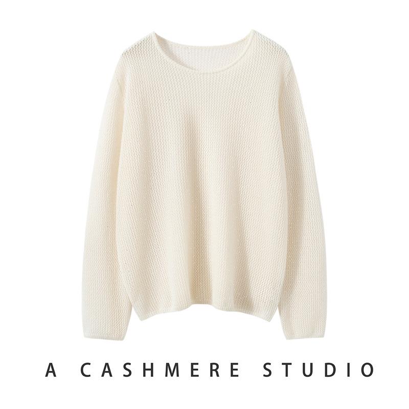 Sequin-Embellished Round Neck Cashmere Women's Loose Knit Sweater Cardigan