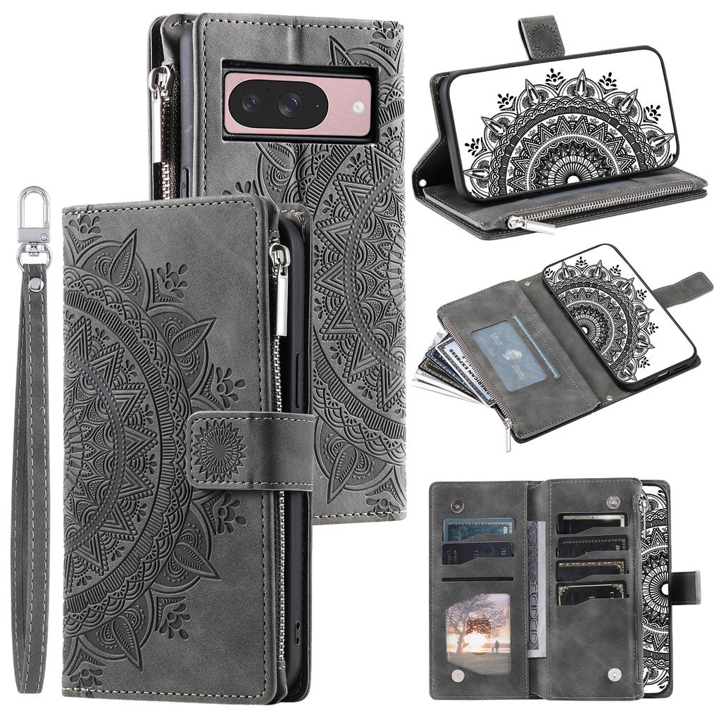 Style 006 For Google Pixel 9/9 Pro Wallet Case PU Leather Phone Cover Mandala Flower Pattern
