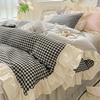 Korean Princess Style Bedding Set Soft Skin-friendly Lattice Lace Ruffles Quilt Cover Plaid Style Duvet Covers Set Pillowcases