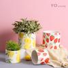 Creative Cartoon Fruit Ceramic Flower Pot Plant Flower Pot with Tray Cylindrical Countertop Flower Pot Living Room Garden Decor