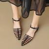 French niche bag head sandals women's summer black high-end flat-soled hollow women's shoes retro pointed Roman single shoes