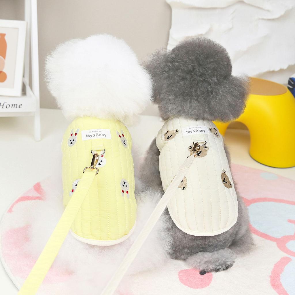 Puppy pet cat clothes autumn and winter cotton vest VIP Teddy Bichon quilted cotton embroidered cotton vest without rope