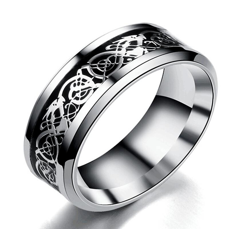 Fashion Dragon Inlay Ring Stainless Steel Jewelry For Men Comfort Band Ring 8mm~