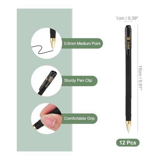 PATIKIL 12 Pcs Gel Pens, 0.5mm Medium Point, Smooth Black Ink, Rollerball Pens for Home Office, Writing, Notes, Diary, Business - Style 10