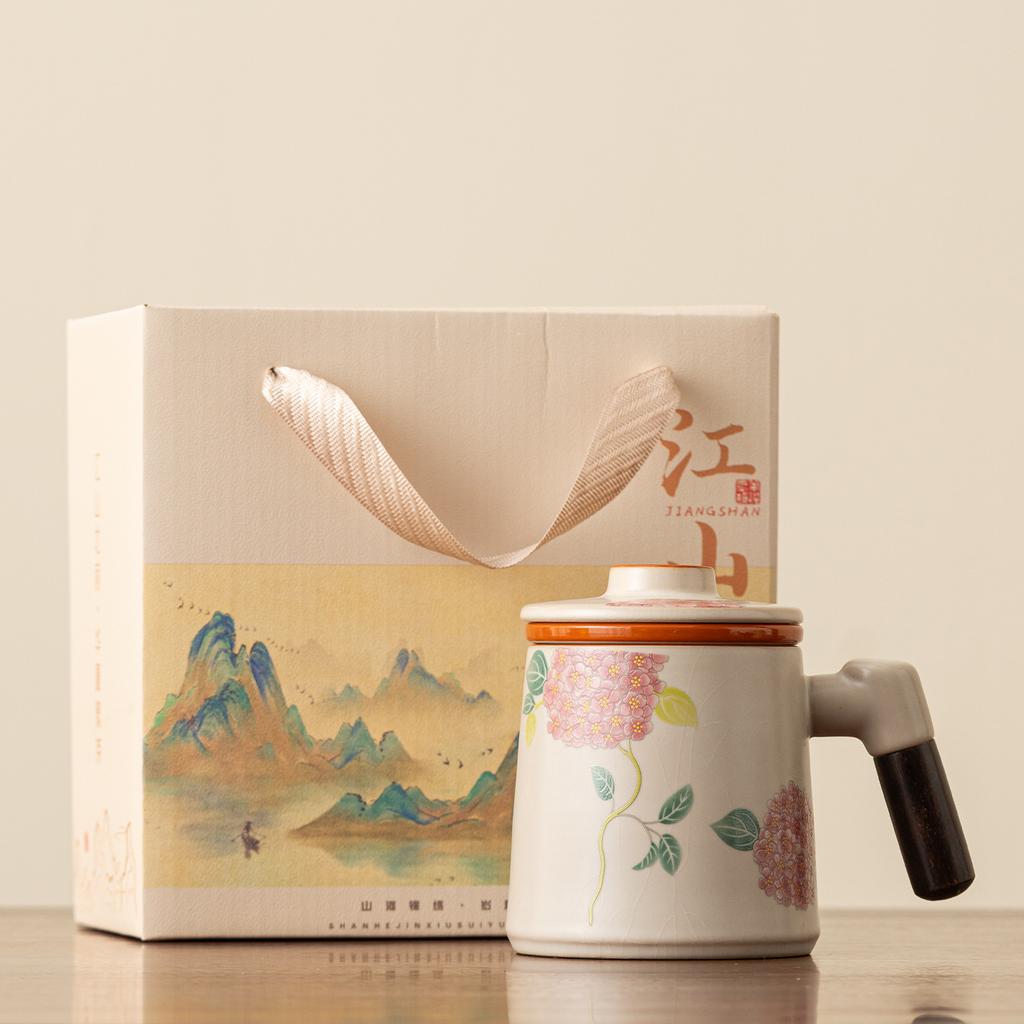 High-grade Ru kiln teacup new home office cup tea separation personal special ceramic with lid mug