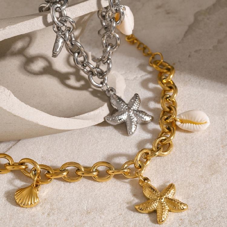 Handmade Ocean Bead Bracelet Fashionable Party Jewelry Chain Wristband Stainless Steel Texture for Party and Celebration