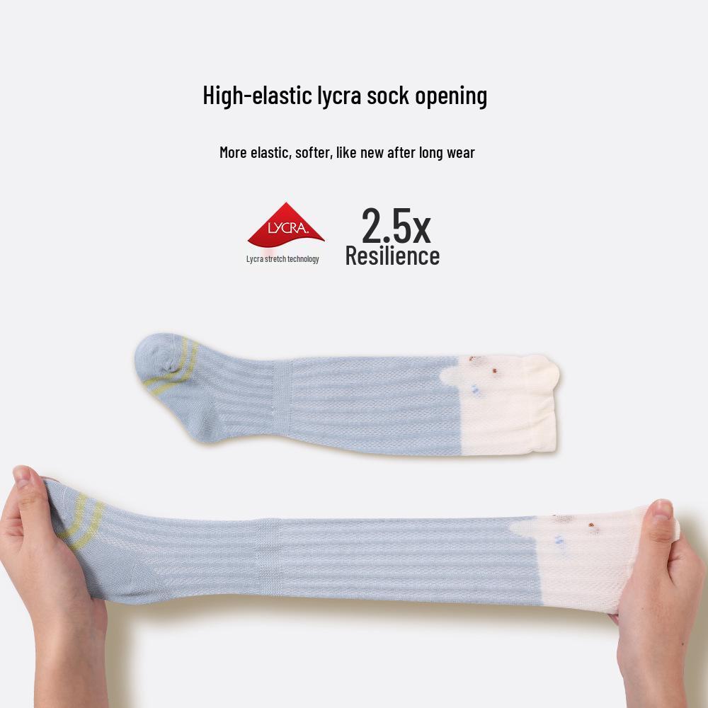 Liu Cheng Hang Cartoon Mesh Long Socks - Breathable Cotton for Babies and Toddlers