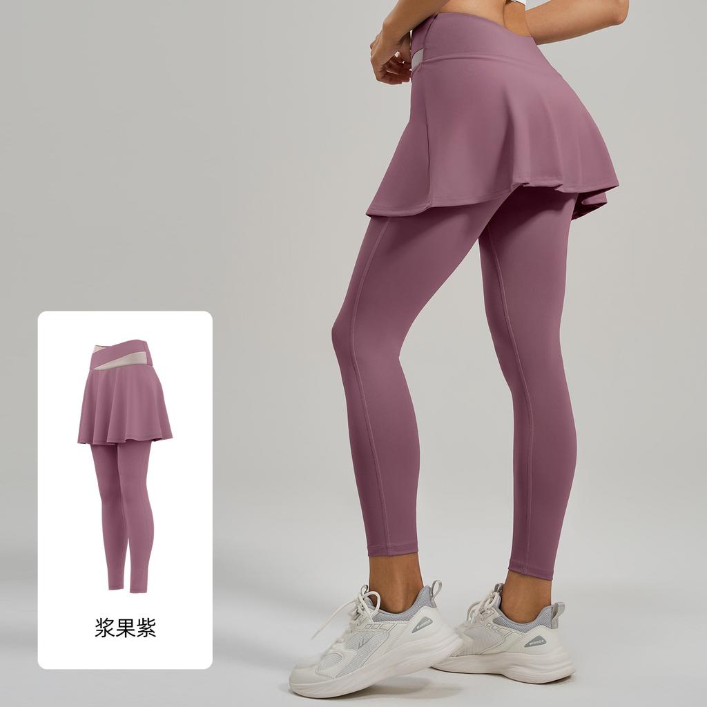 Color matching fake two-piece culottes, high waist, belly and thin fitness wear, anti-light yoga pants for women