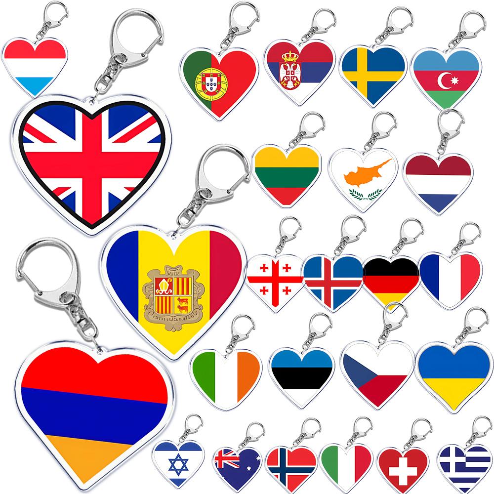 France Scotland Germany Country Love Heart Keychains Ring for Accessories Bag Pendant Key Chain Llaveros Ewelry Fans Gifts