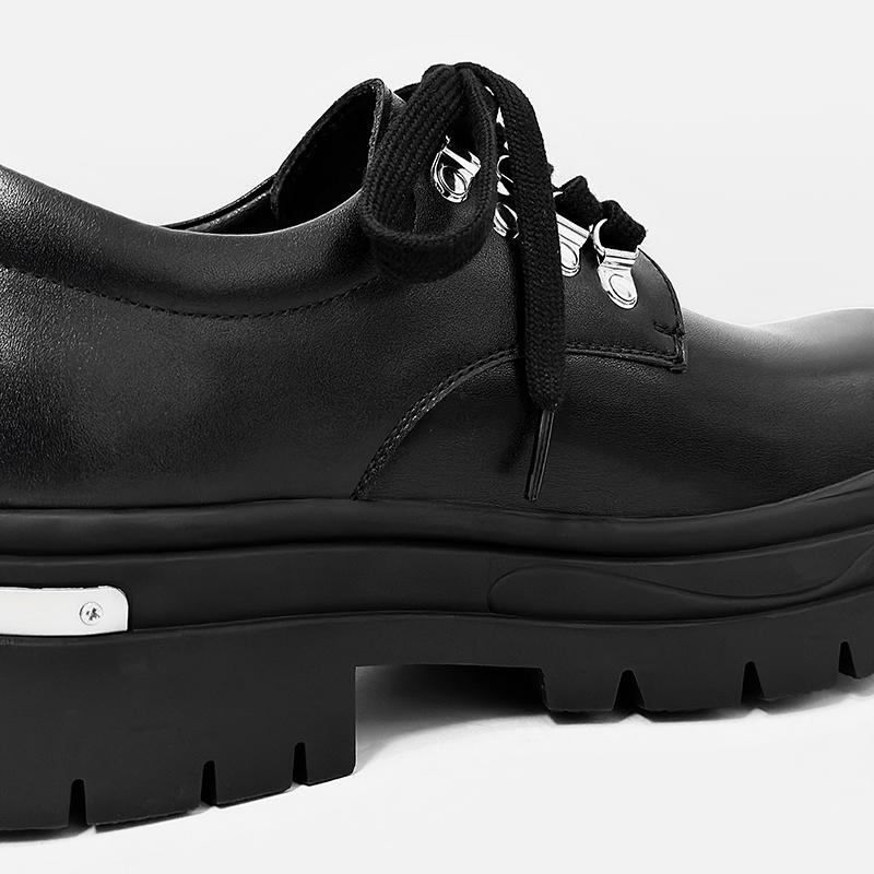 Men's British Street Style Black Leather Shoes - Metal Decor with Height Increasing Effect, Trendy & Comfortable for Urban Fashi