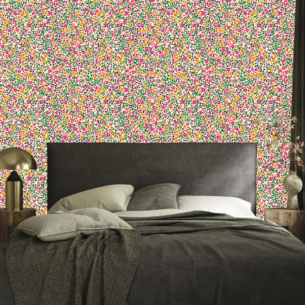 Wallpaper Small flowers beige, green, coral and lime 50x1000