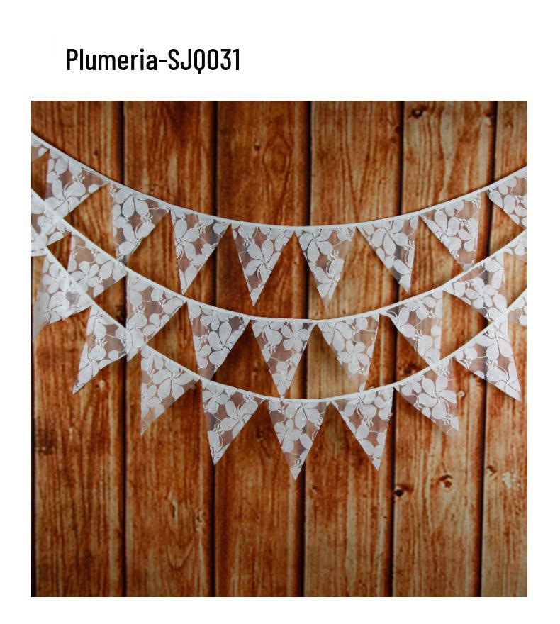 Avrupa Düğün & Parti Süslemeleri İçin Beyaz & Çok Renkli Çiçekli Dantel Üçgen Bayrak Süslemeleri