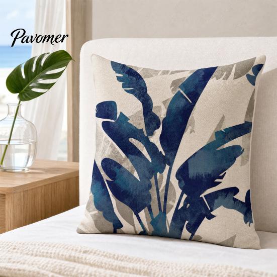 Decorative Throw Pillow Case Banana Leaf Cushion Cover, Tropical Plant Print 18x18 Cover Inch with Hidden Zipper for Sofa Bed Car Seat Linen Blend