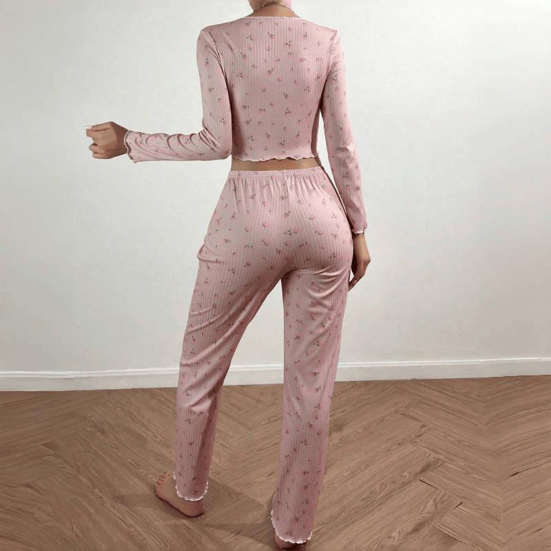 Women's European and American Style Pajama Set - Long Sleeve Top and Pants