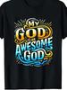 1pc Unisexs Religious Quote Print Black Tshirt Crew Neck Casual Cotton Tee Medium Stretch Knit Fabric Unisexs Regular Fit Size
