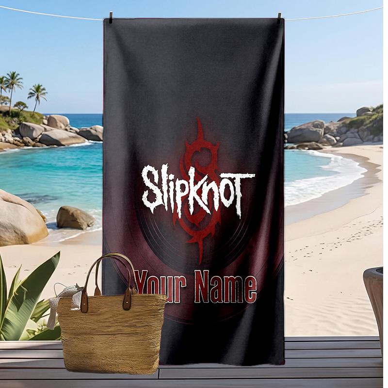 Slipknot Individuelles Strandtuch, Mit Ihrem Namen bedrucken, Leichtes saugfähiges Handtuch für Schwimmen und Reisen