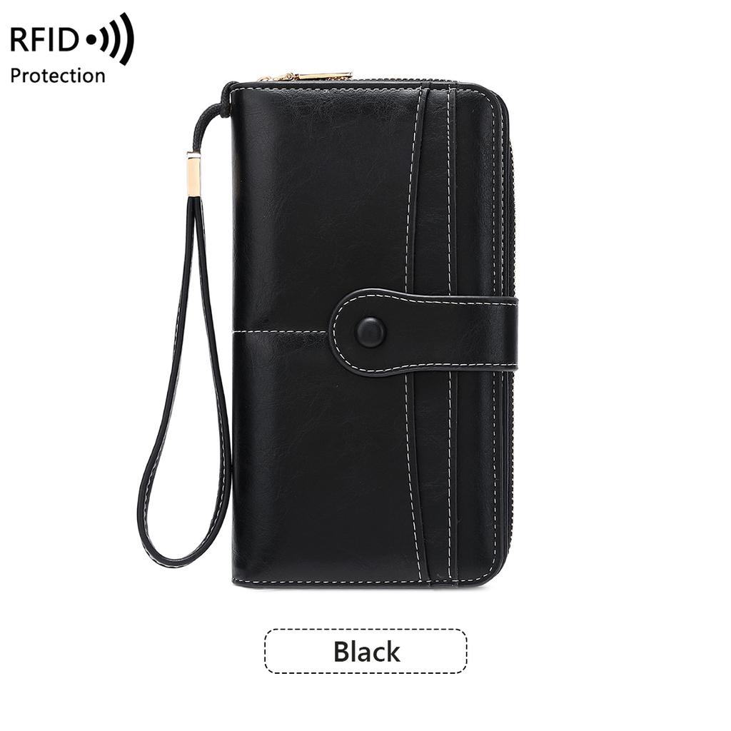 Women's Wallet RFID Anti-Theft Vintage Two Fold Large Capacity Long Wallet Zipper Buckle Multi Slot Coin Purse Card Holder PU Leather Clutch