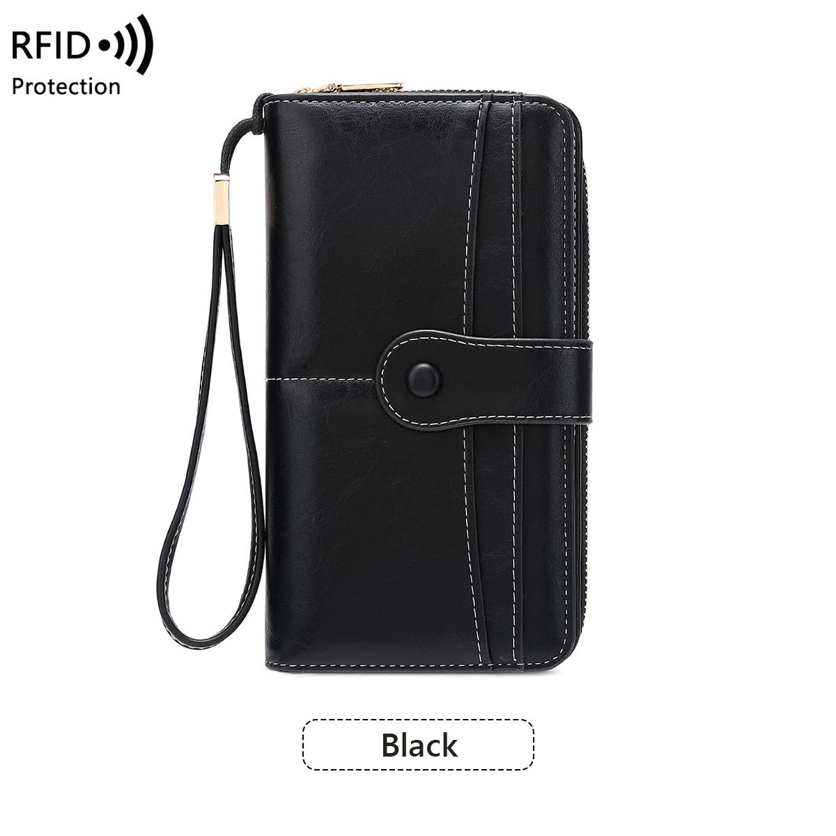 Женский кошелек RFID Защита от кражи Винтажный Двойной Большой вместимости Длинный кошелек Молния Пряжка Многослотовый Кошелек для мелочи Держатель для карт PU Кожа Клатч