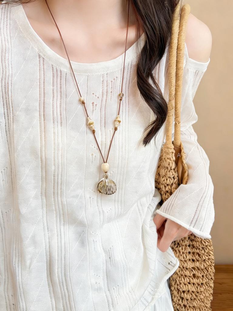 New Bead Summer Seaside Vacation Conch Shells Starfish Pendant Long Adjustable Necklace for Women Bohemian Vintage Accessories