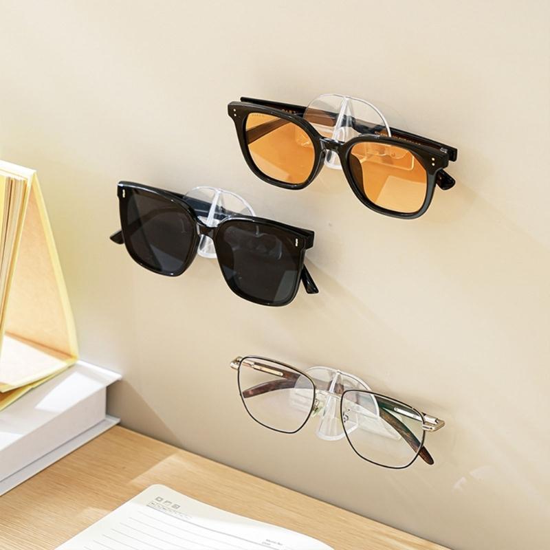 Pack of 8 Transparent Sticker Adhesive Glasses Stands Wall Mounted No Drilling Required for Organized Sunglasses Storage Display