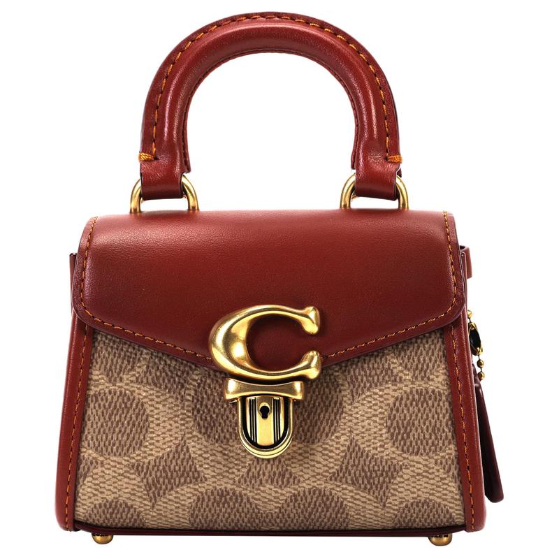 

COACH Sammy 12 Gold Label Push Lock Closure Flap to Protect Feet Canvas with Leather Princess Diana Bag Handbag Mini Women s Khaki and Brown золотий
