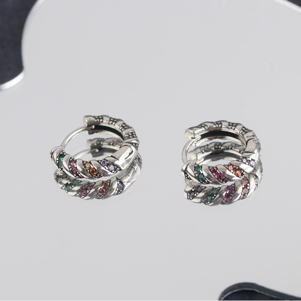 Vintage Colored Diamond Twist Earrings For Men And Women Luxury Zircon Ear Buckles