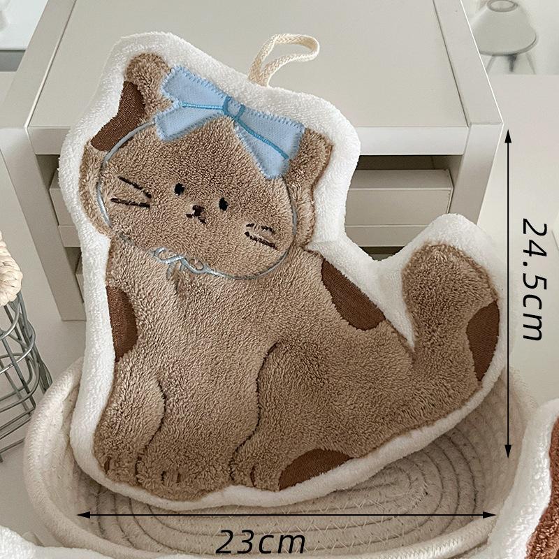 BEPAN 1PC Special Shape Hand Towel Thickened Cute Cartoon Cat Strong Water Absorption Coral Velvet Kitchen Bathroom Supplies